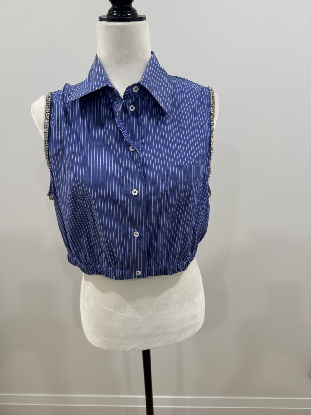 Sandro Sleeveless Rhinestone Crop Button-Up Top